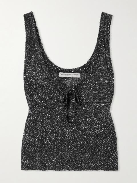 Tie-detailed Sequined Knitted Tank