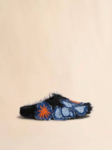 BLACK LONG HAIR CALFSKIN FUSSBETT SABOT