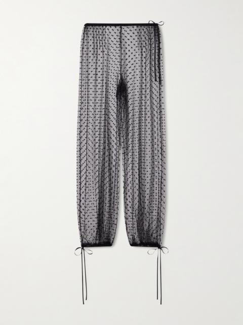 Bow-detailed Flocked Tulle Tapered Pants