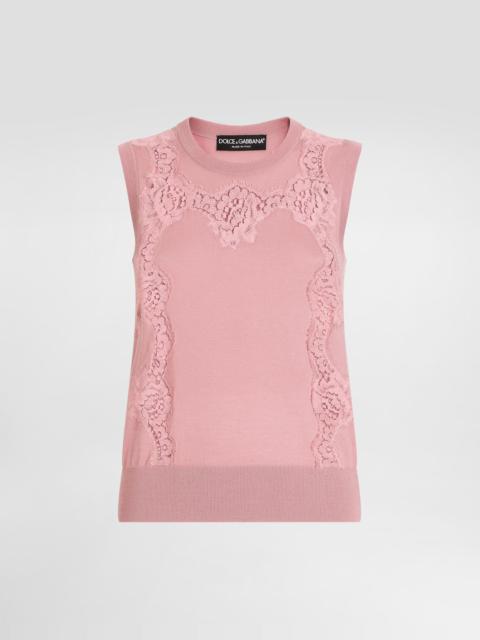 Wool tank top with lace inlay