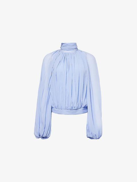 Draped High-Neck Silk-Chiffon Top