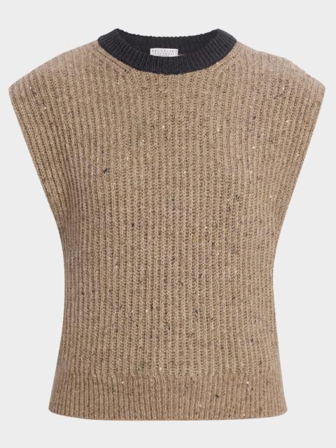 Sleeveless Sequined Wool-Cashmere Sweater