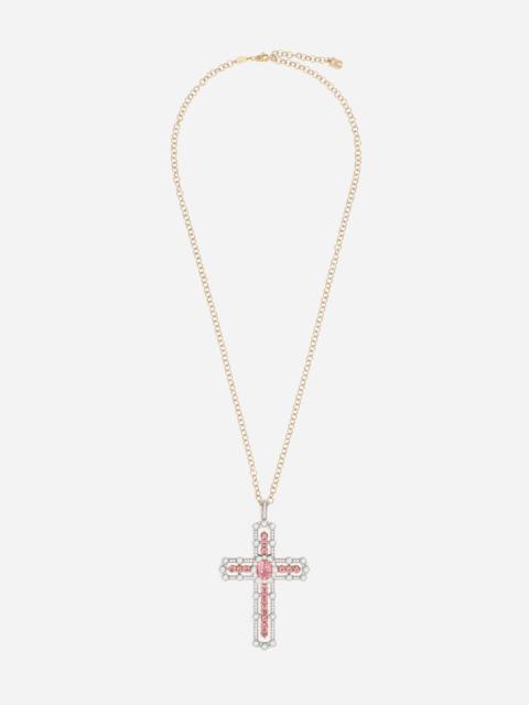 Cross Pendant 18-carat rose and yellow gold with tourmalines and diamonds