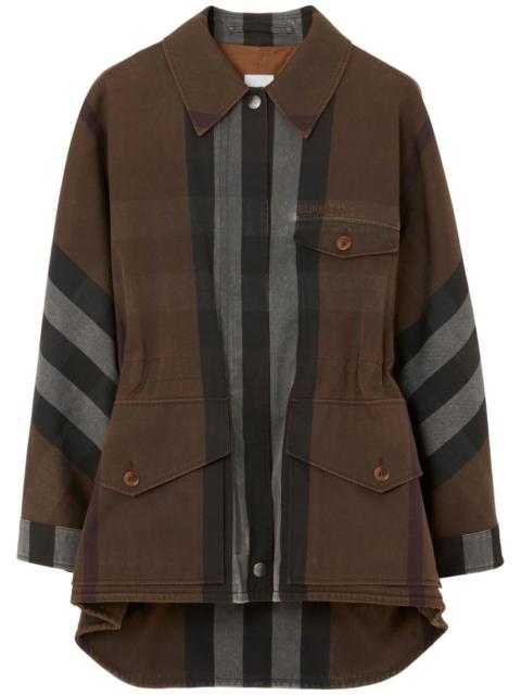 check-print long-sleeved parka