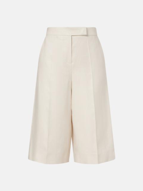 Kaki linen wide-leg Bermuda shorts