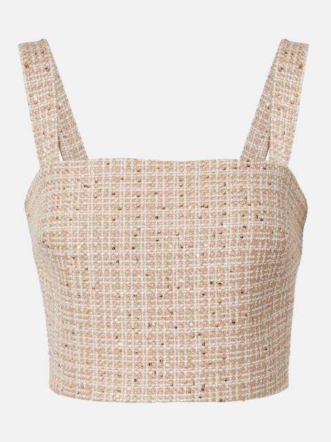 Checked sequined tweed crop top