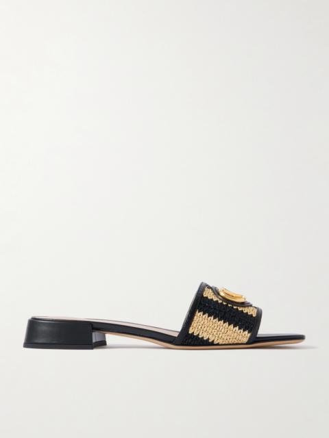 Vlogo Embellished Leather-trimmed Striped Raffia Slides