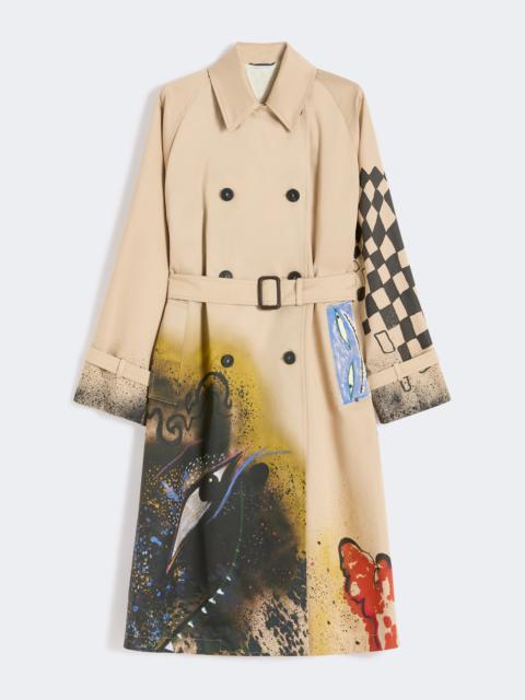 Trench coat in patterned water-repellent gabardine - SKIN ORIENT