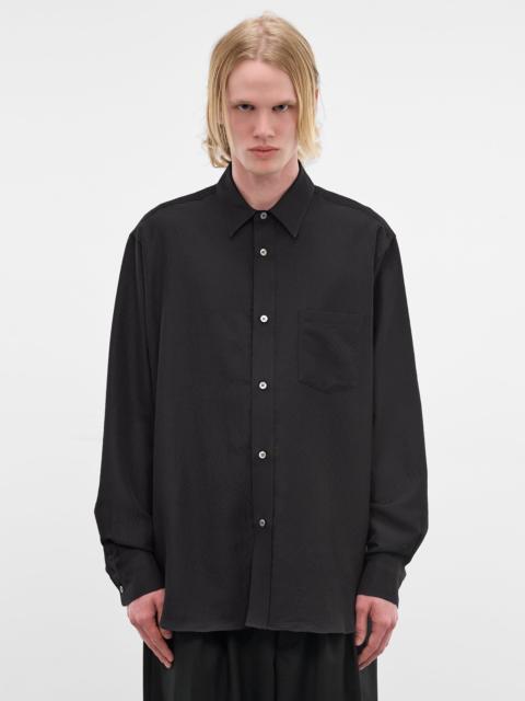 Black Wool-Silk Button-Up Shirt