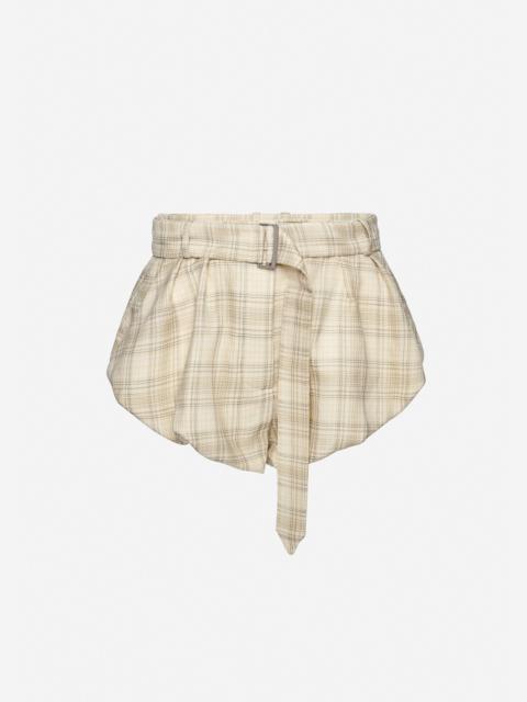Checkered flared cotton shorts in cream