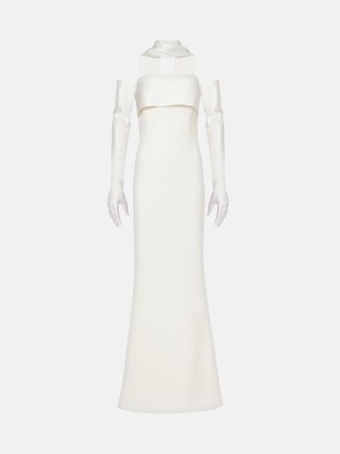 Roshana sash crêpe gown with gloves