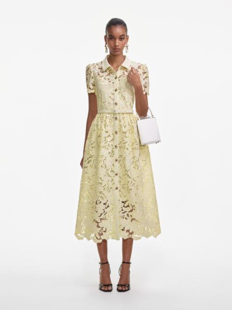 Yellow Lace Collared Midi Dress