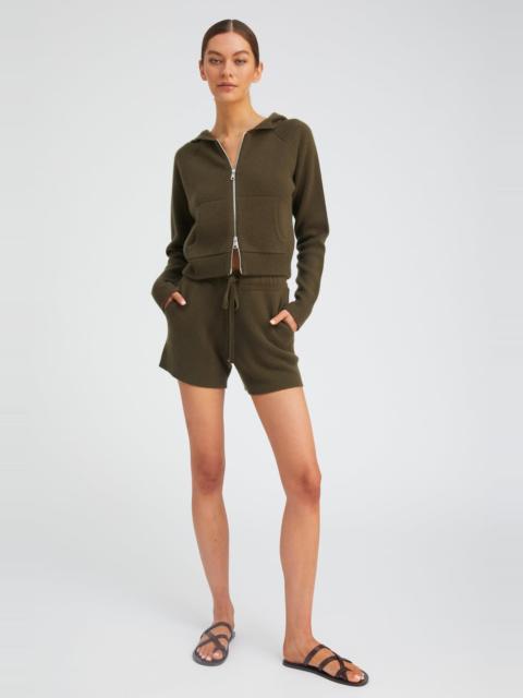 OLIVE CASHMERE SWEATSHORTS