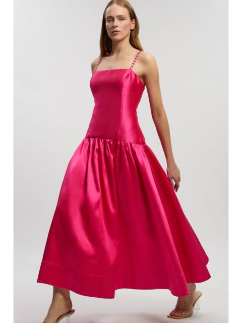 Twill Contrast Strappy Woven Maxi Dress