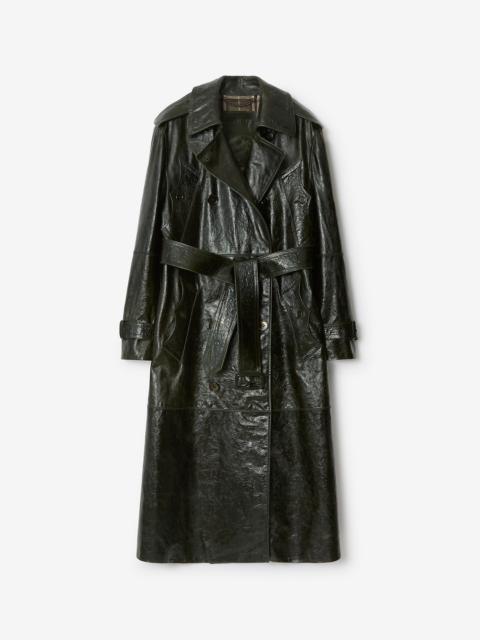 Long Embossed Leather Trench Coat