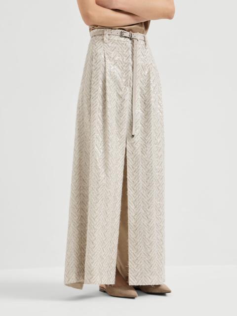 Dazzling maxi chevron embroidery sartorial skirt in linen
