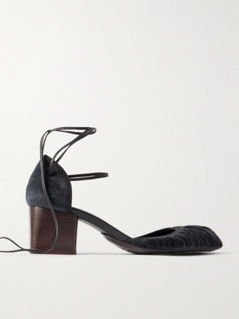 Micro Ballerina Leather-trimmed Ruched Velvet Pumps