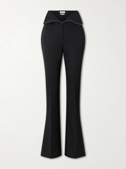 Pleated Zip-detailed Wool Flared Pants