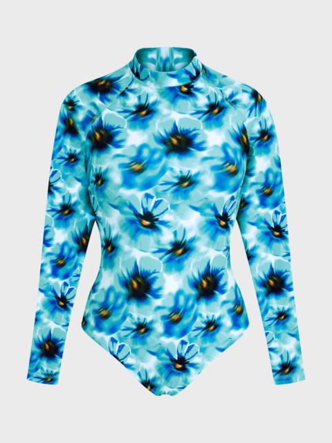 WOMEN UV PROTECTION ONE-PIECE RASHGUARD POPPIES