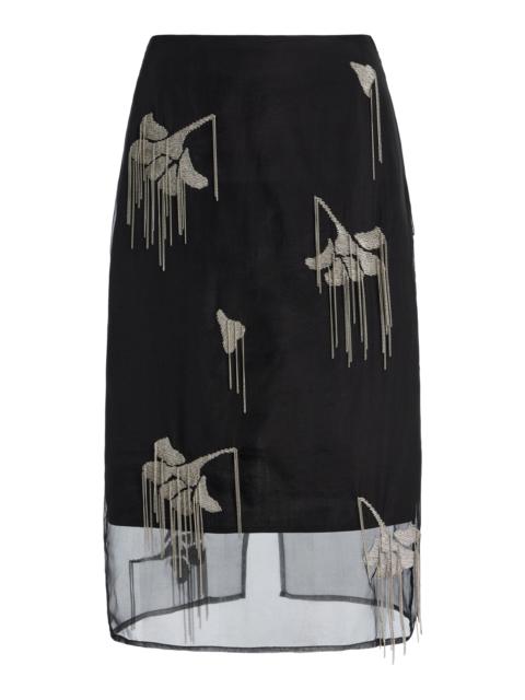 Tulip-Embellished Organza Midi Skirt black