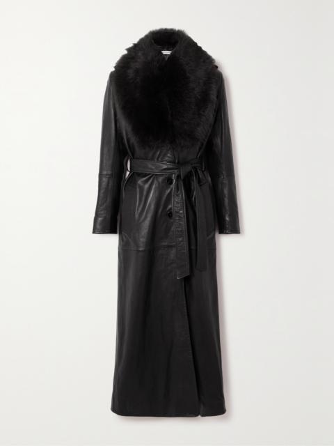 + Net Sustain Dakota Belted Shearling-trimmed Leather Coat