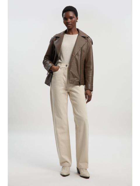 Denim Cream Stripe High Waist Straight Leg Jean