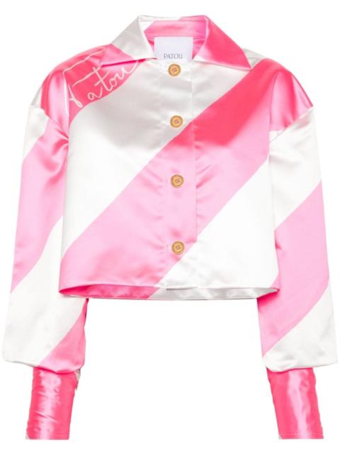 diagonal-striped cropped satin jacket