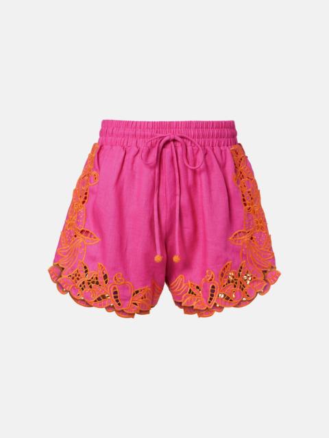 Embroidered linen shorts