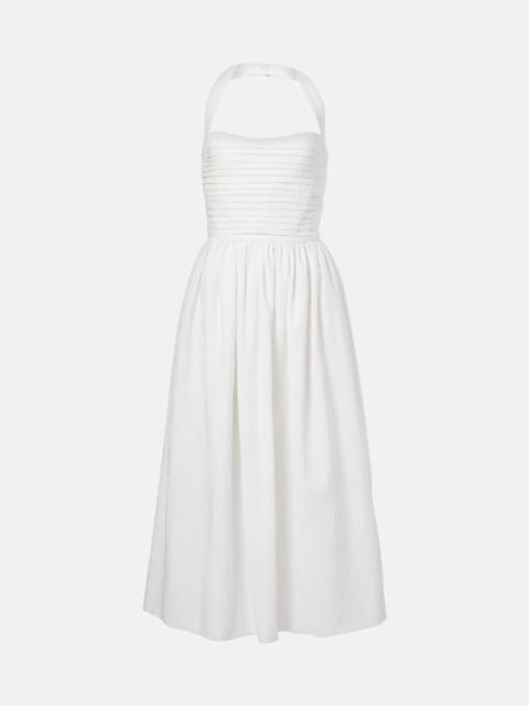Leia ruched embroidered cotton midi dress
