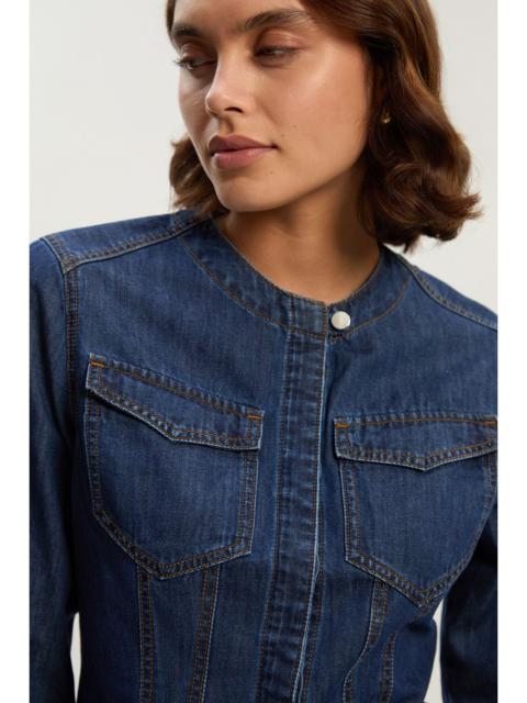 Denim Collarless Tailored Western Shirt