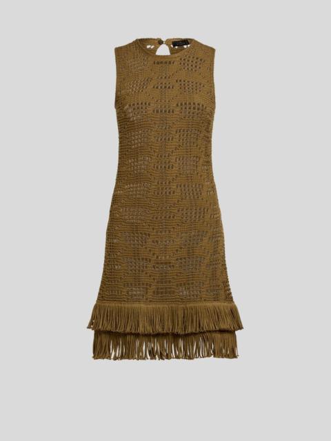 CROCHET-EFFECT COTTON KNEE-LENGTH DRESS WITH FRINGING