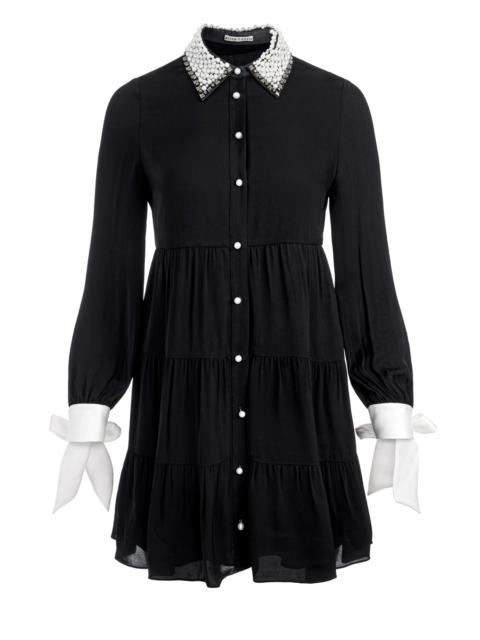 MEEKO EMBELLISHED COLLAR LONG SLEEVE MINI SHIRT DRESS