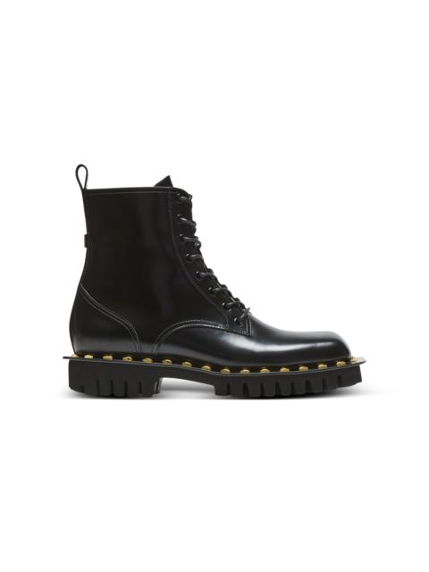 Glazed leather army boots