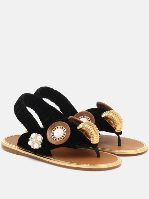 Embellished cotton thong sandals