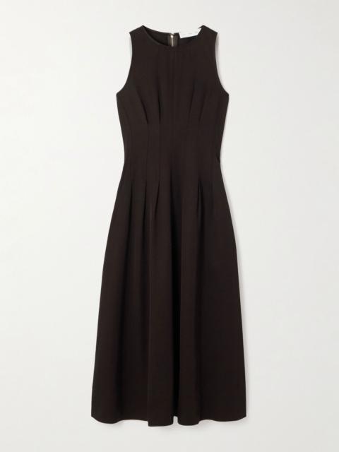 Bronwyn pleated twill midi dress Dark brown