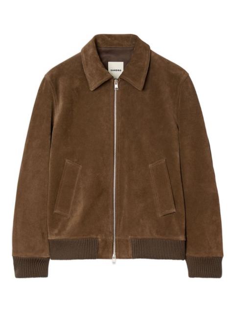 zip-front suede jacket