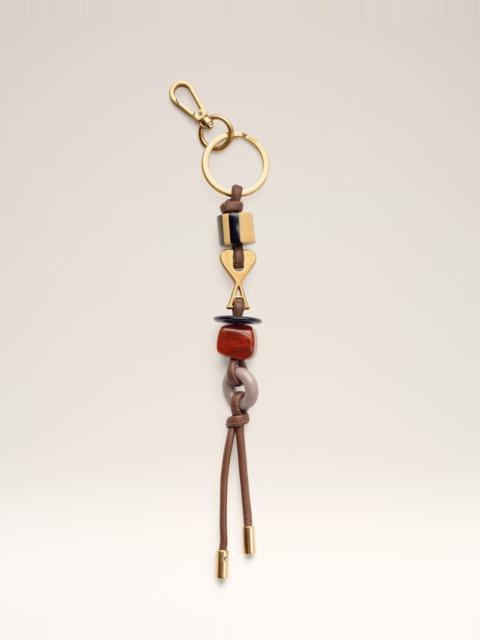 BROWN LEATHER AND METAL AMI DE COEUR PEARLS KEYRING