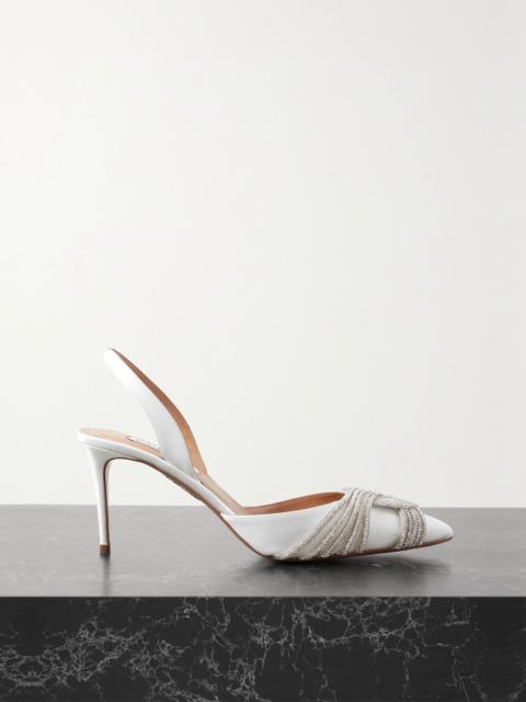 Gatsby 75 crystal-embellished satin slingback pumps White