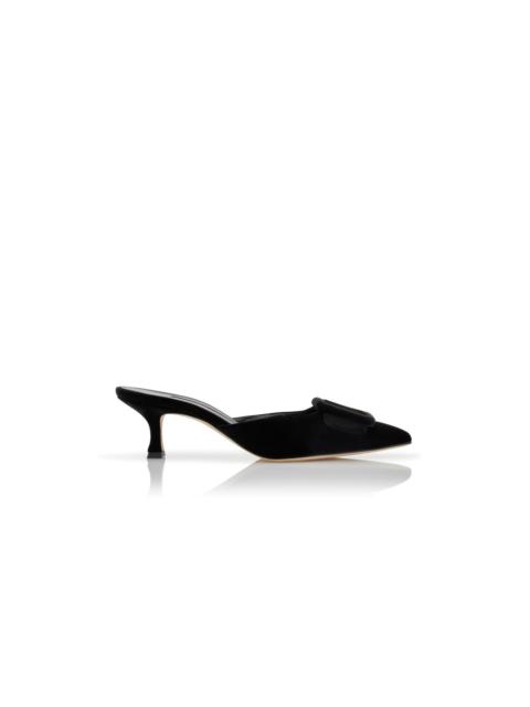 Black Velvet Buckle Detail Mules