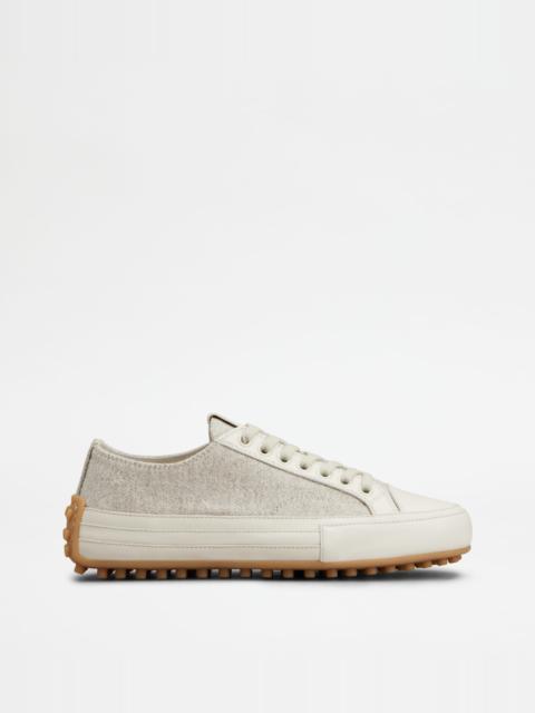 SNEAKERS IN FABRIC AND LEATHER - GREY, OFF WHITE