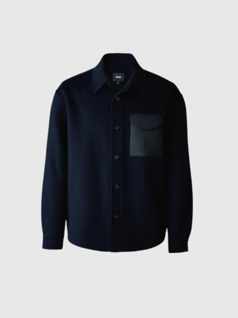 EMMANUEL Double-face wool overshirt with leather patch pocket