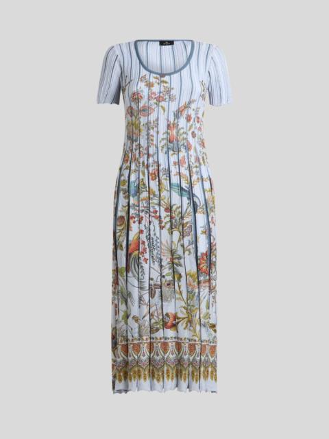 PLEATED COTTON-BLEND MIDI DRESS WITH PLACED PRINT