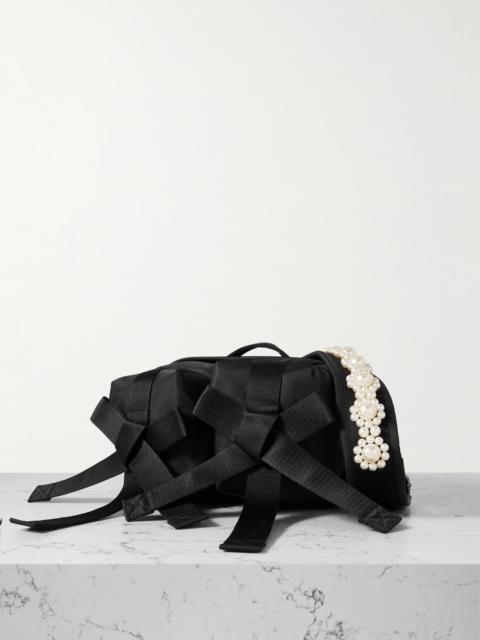 Bow And Faux Pearl-embellished Shell Belt Bag