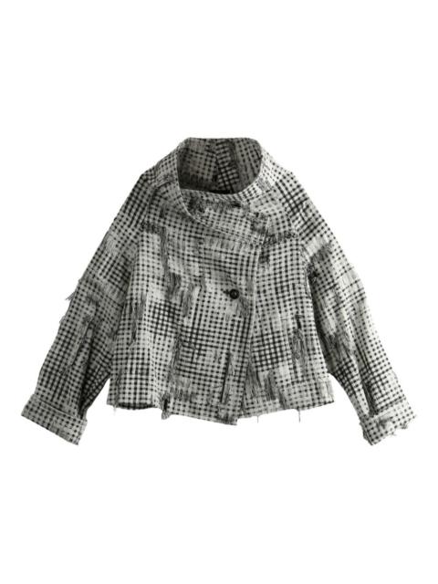 check-pattern frayed-hem jacket