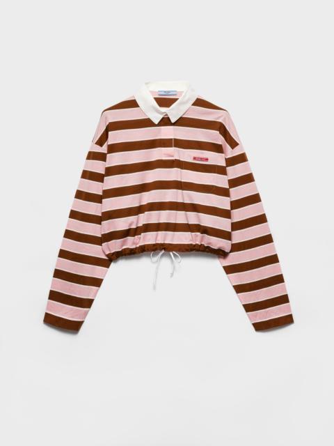 Long-sleeved bayadere print lisle cotton T-shirt