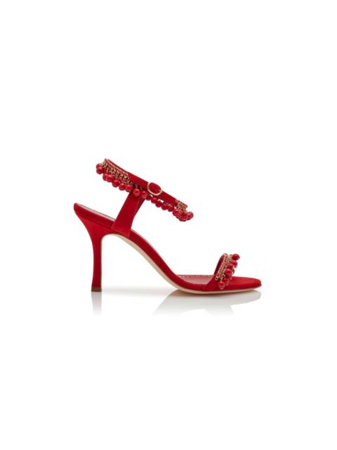 Red Suede Jewel Embellished Sandals