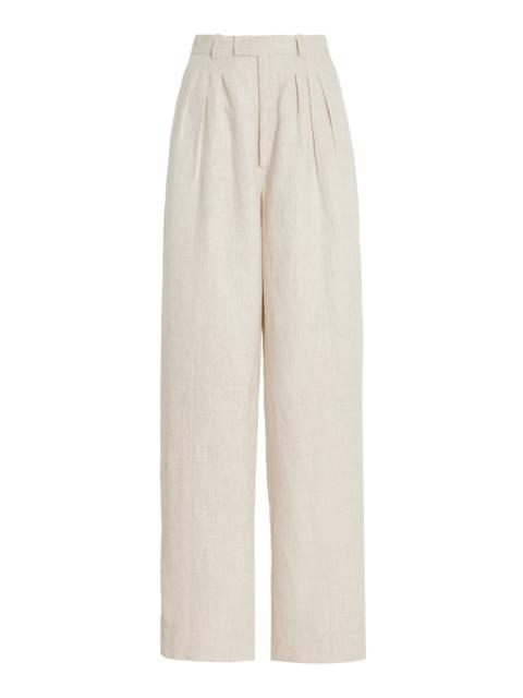 Exclusive Louis Pleated Linen Wide-Leg Trousers neutral
