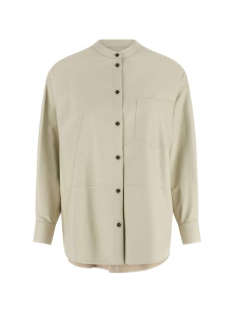 mandarin-collar pocket leather shirt