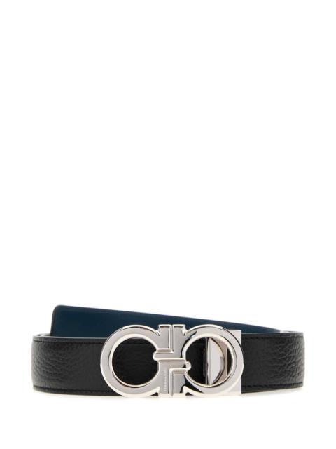 Black Leather Reversible Belt Nerotitanicblue Cinture