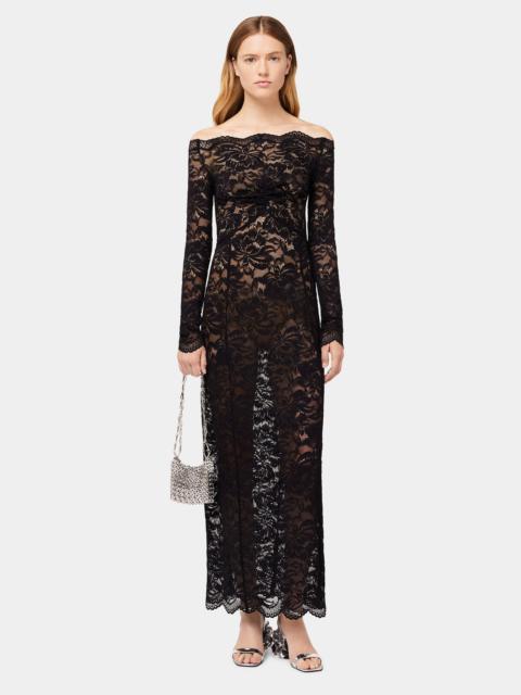 LONG BLACK LACE DRESS WITH BARDOT COLLAR